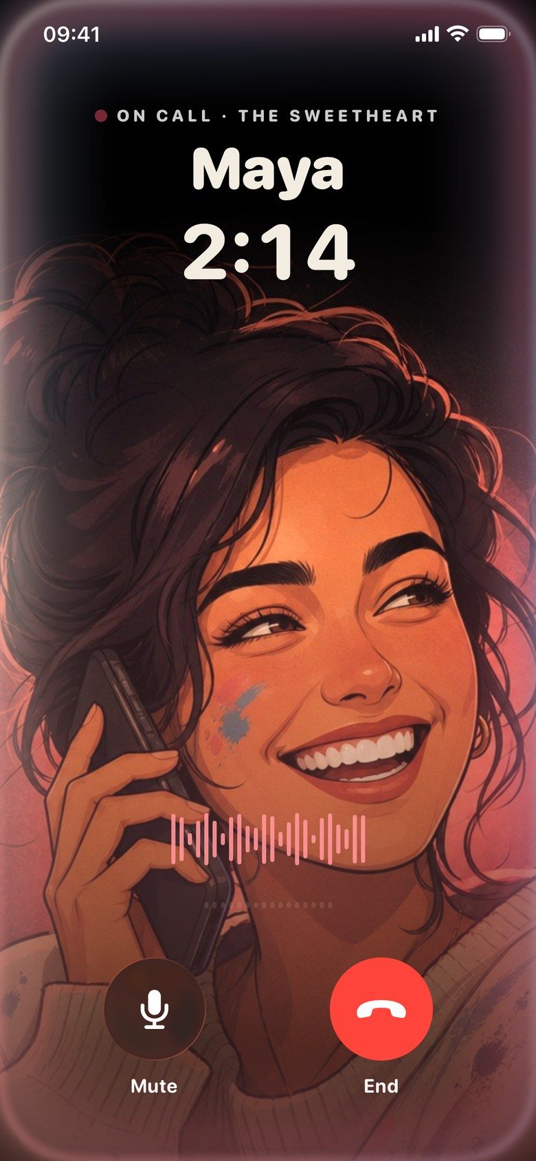 A live call with Maya, 2 minutes 14 seconds in