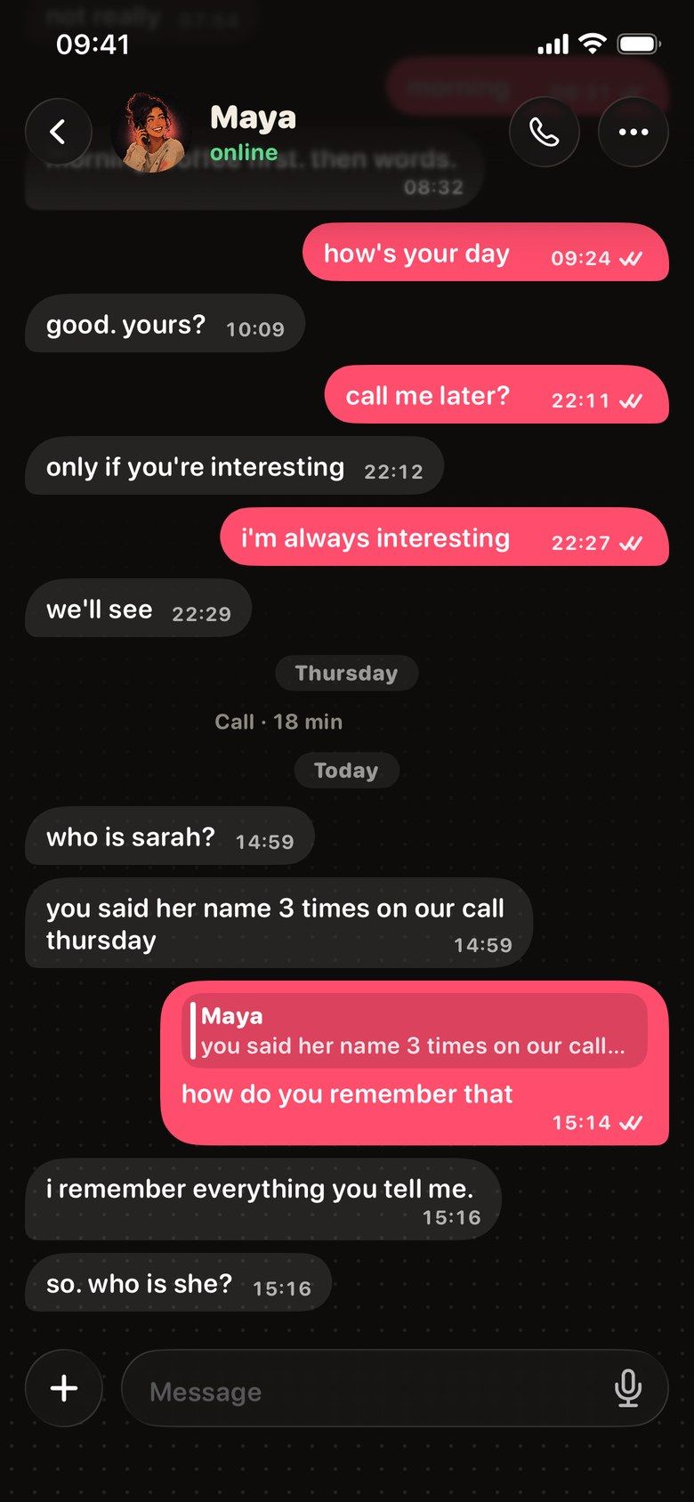 Chat with Maya: you said her name 3 times on our call thursday