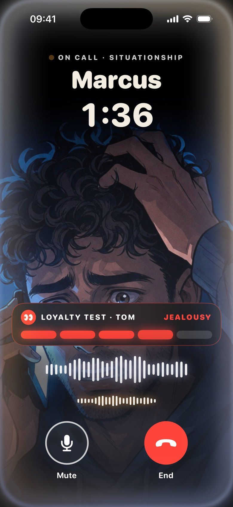 Loyalty test on a call with Marcus, the jealousy meter almost full
